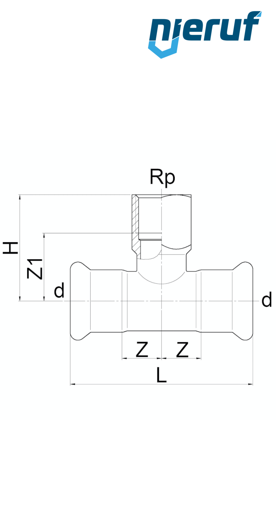 Raccordo a T a pressare F x F DN20 - 22,0 mm filettatura interna 1/2" pollice acciaio inox