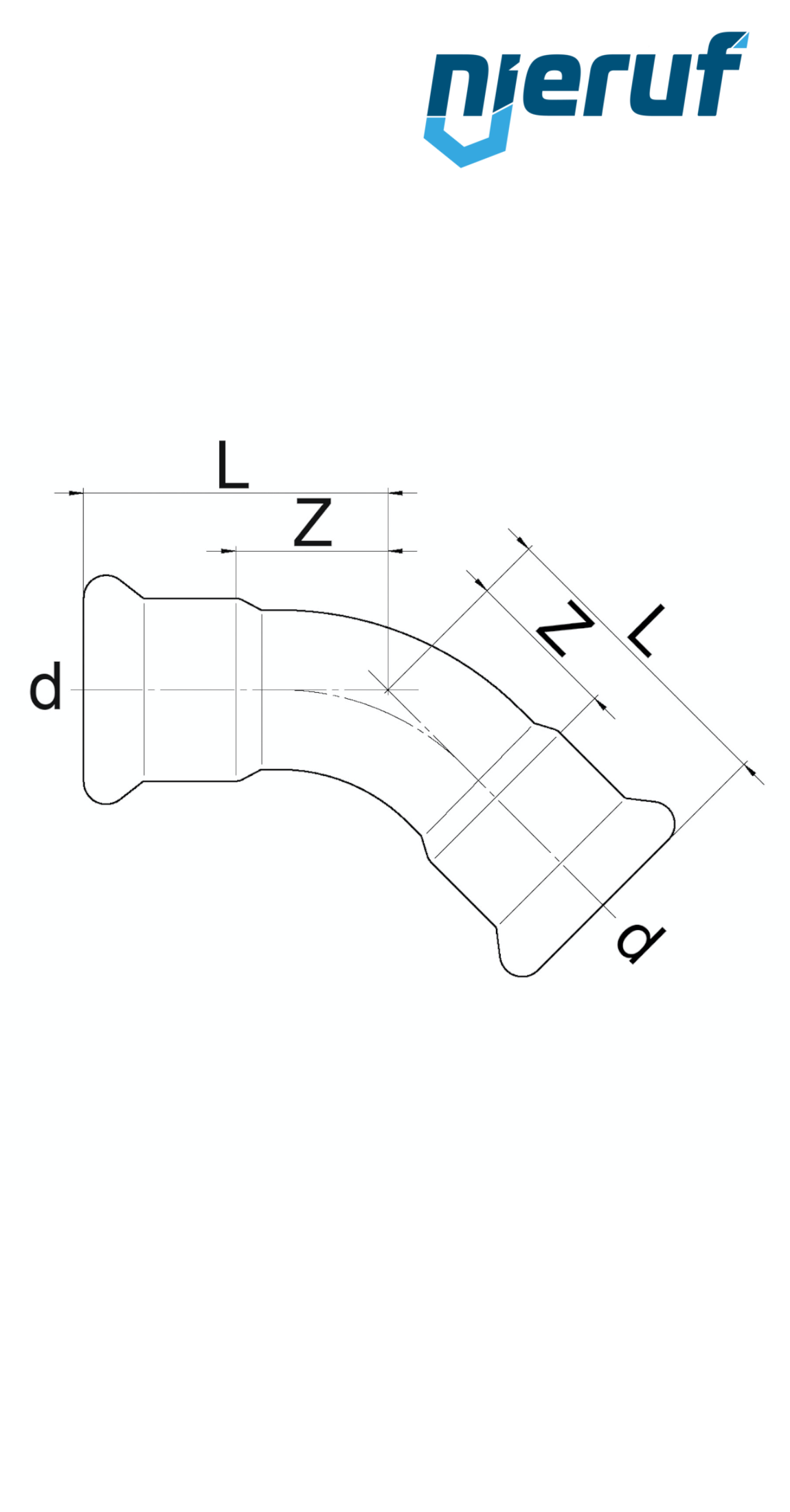 Raccordo a gomito a pressare 45° F x F DN40 - 42,0 mm acciaio inox