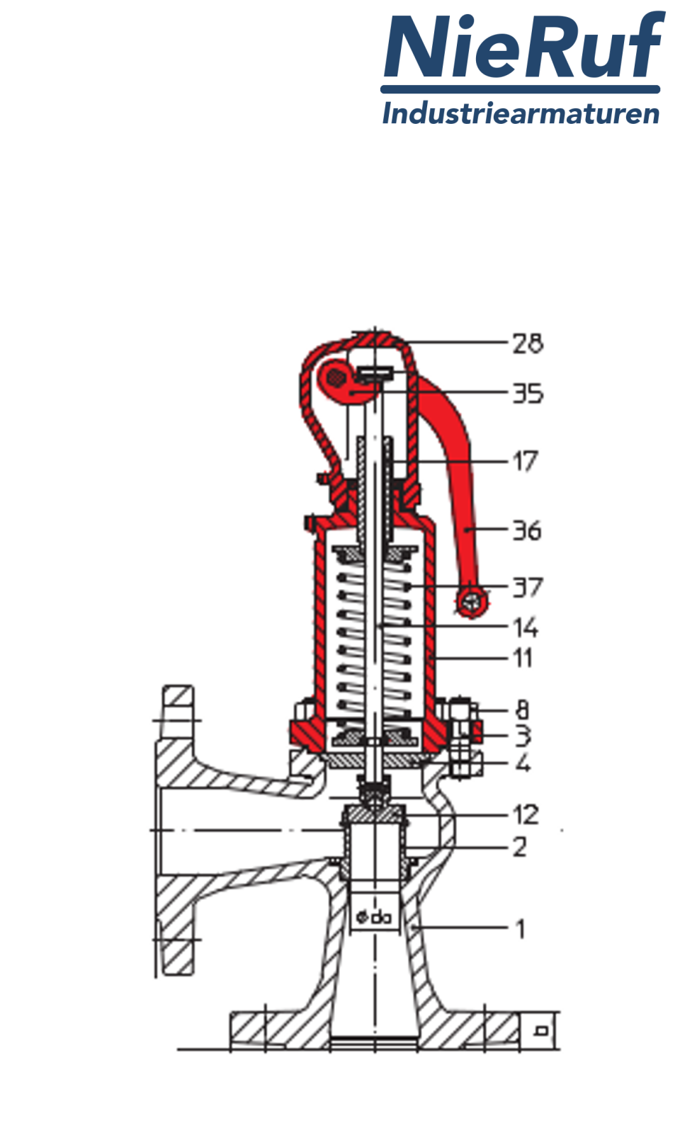 valvola di sicurezza flangiata DN15/DN15 SF01, ghisa grigia EN-JL1040  metallo, con leva