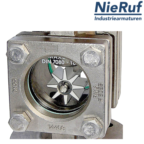 spia visiva flangiata / indicatore di flusso flangiato DN32 - 1 1/4" pollici acciaio fuso vetro borosilicato versione con rotore in PTFE