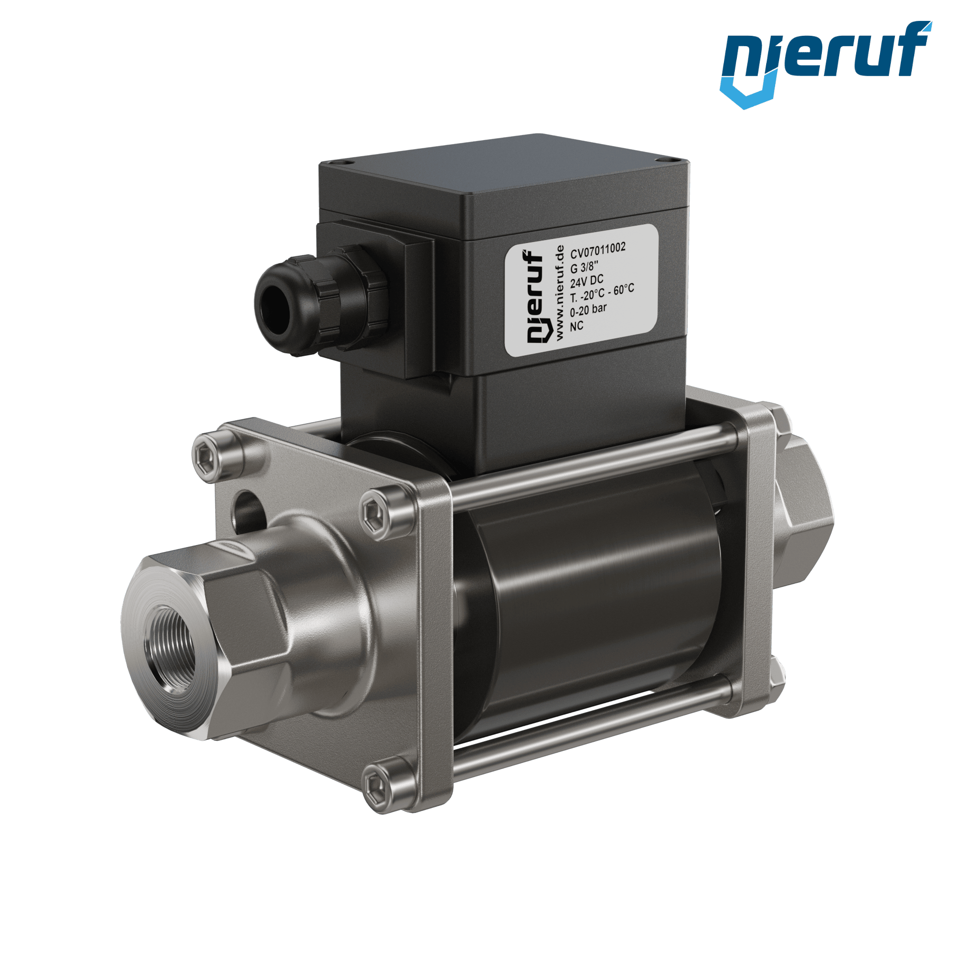 valvola coassiale ATEX CV07 3/8" pollici filettatura interna - DN10 acciaio inossidabile 24V DC NC - per applicazione con acqua