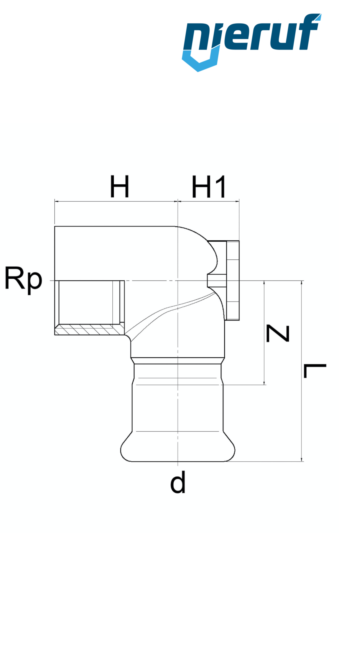 Raccordo a gomito femmina 90° a pressare F DN12 - 15,0 mm filettatura interna 1/2" pollice acciaio inox