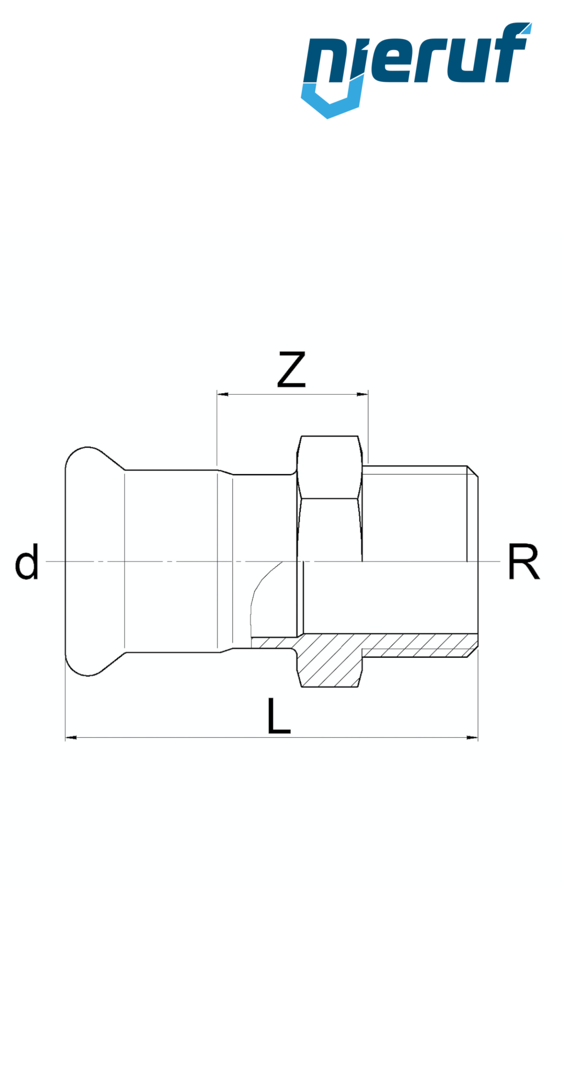 Raccordo a pressare maschio F  DN12 - 15,0 mm filettatura esterna 3/4" pollice acciaio inox