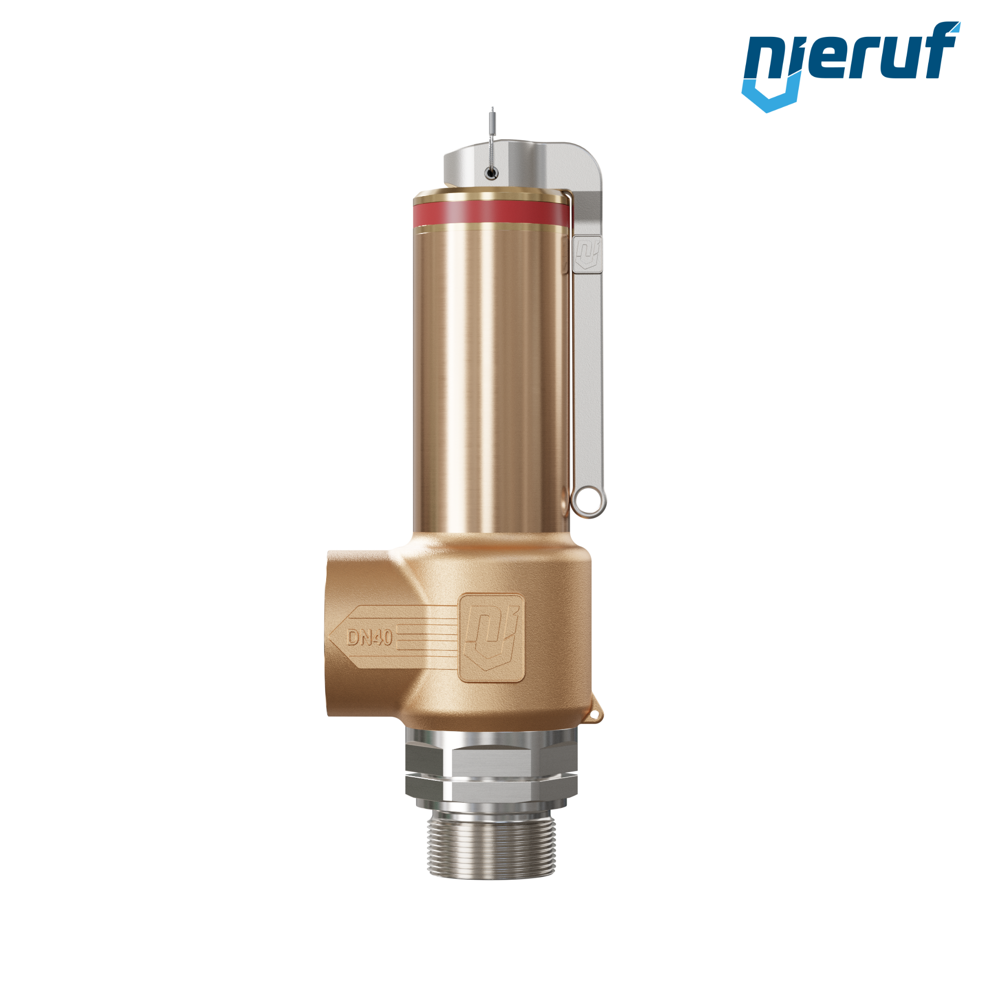valvola di sicurezza criogenica con leva DN25 1 1/4" M x 1 1/2" F SV18, acciaio inox & ottone rosso PTFE