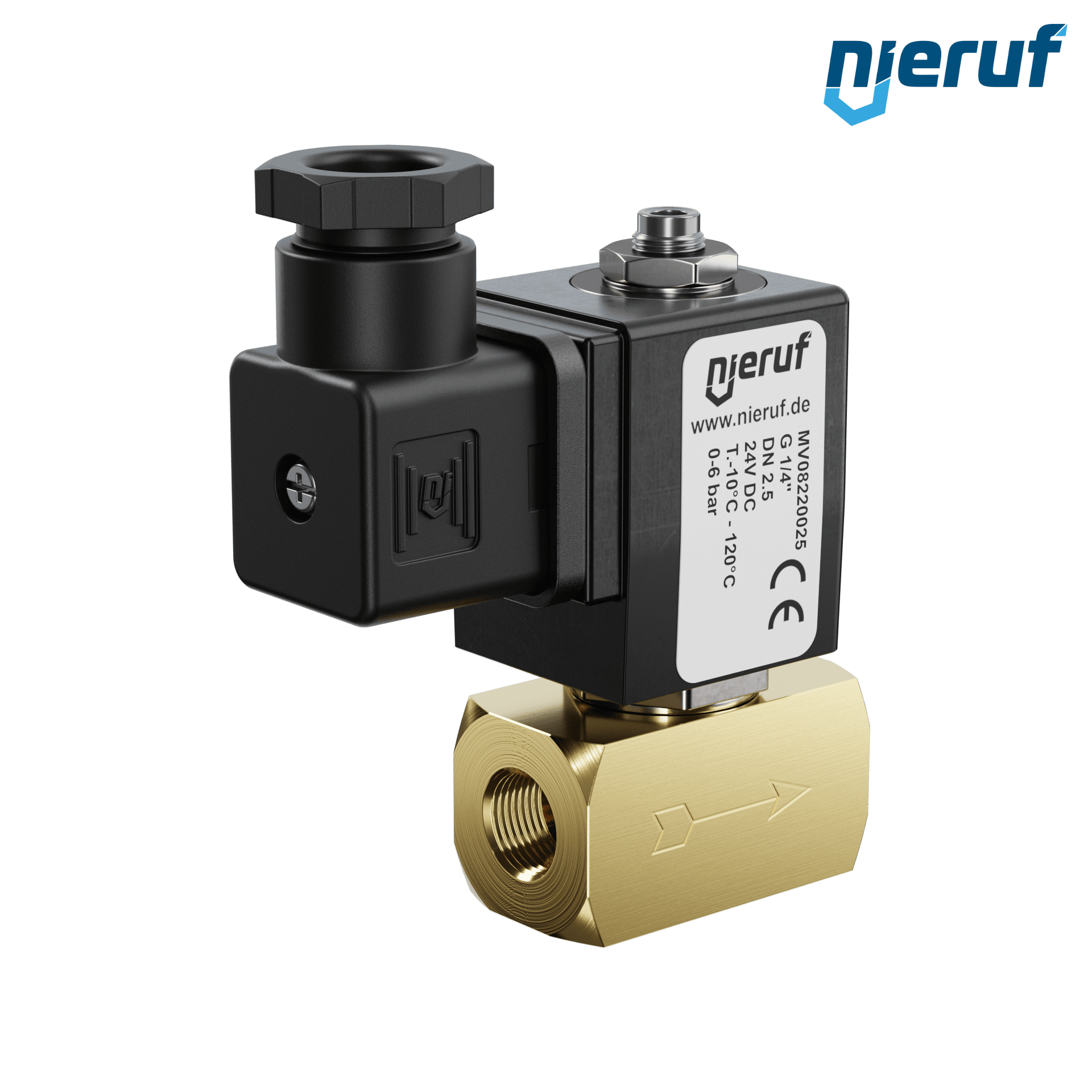 elettrovalvolaDN2,5 G 1/4" pollici ottone MV08 FKM 24V DC