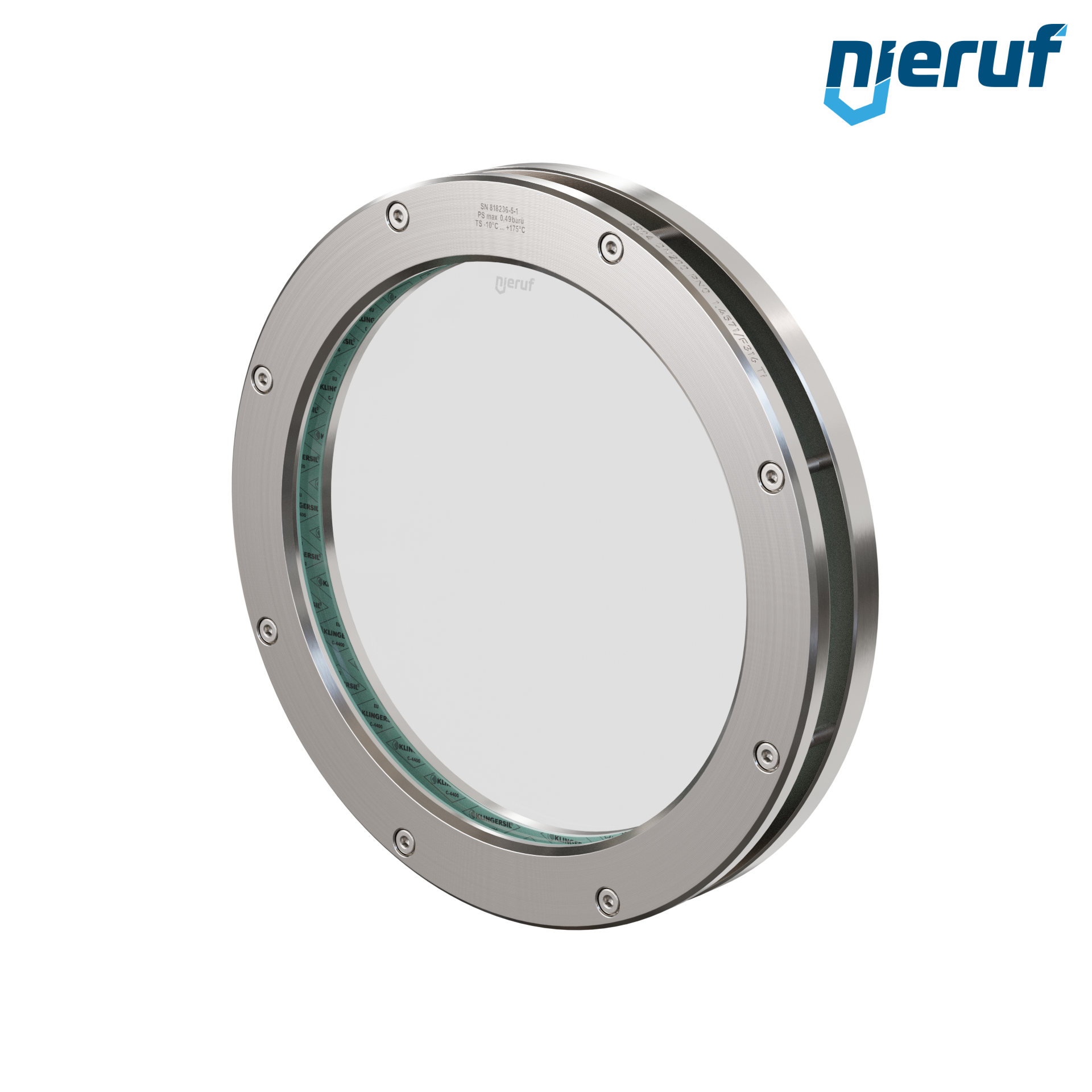 oblò di osservazione per serbatoi DN200 - 8" pollici BS04 acciaio inossidabile 1.4571 vetro borosilicato 0,0 bar