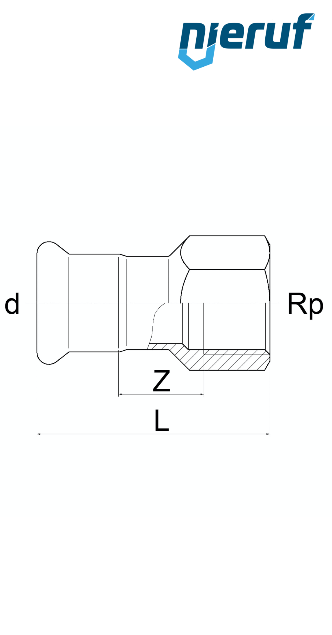 Raccordo a pressare femmina F  DN25 - 28,0 mm filettatura interna 1 1/4" pollice acciaio inox