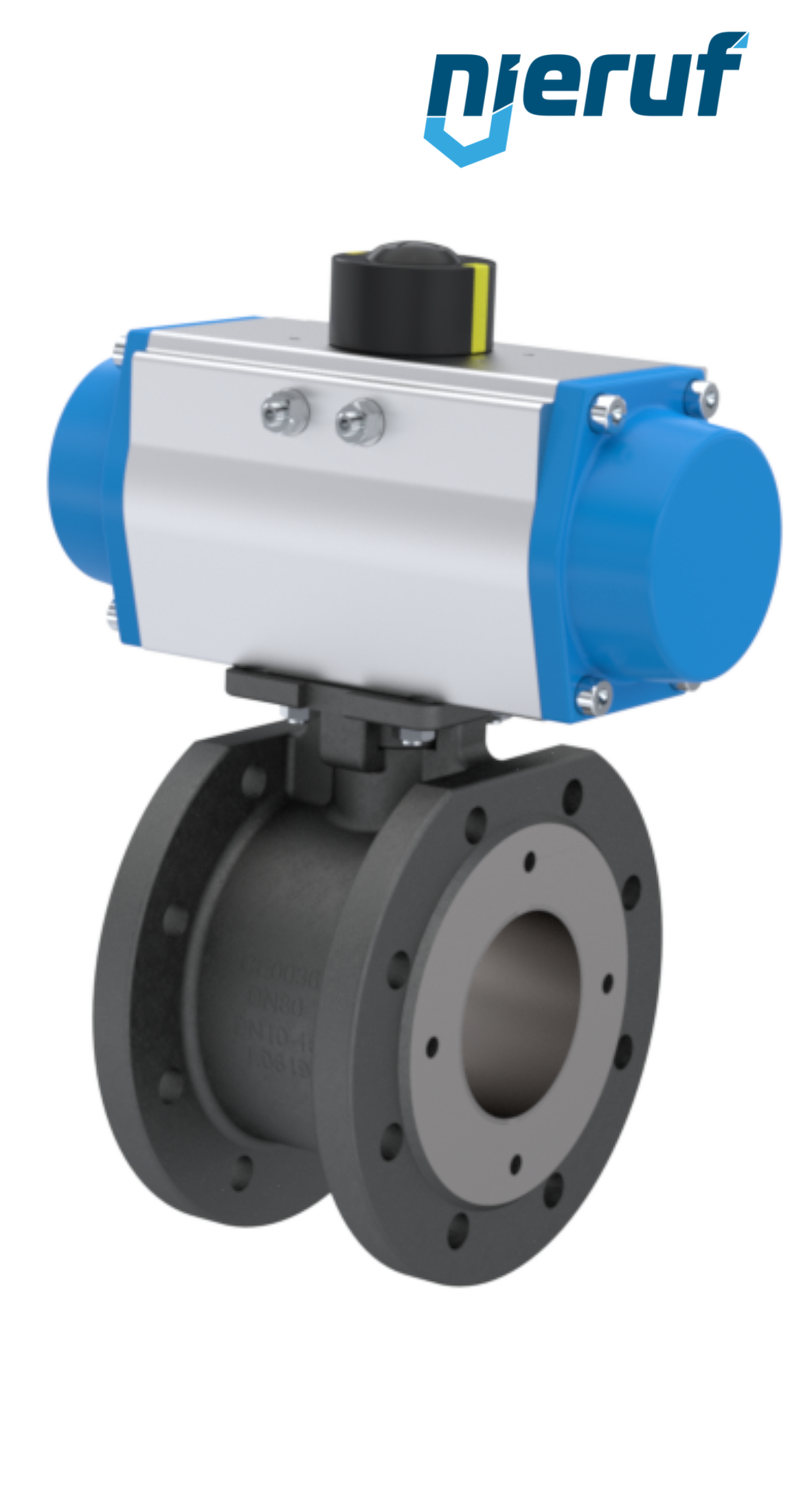 valvola a sfera flangiata dal design compatto DN80 PK06 azionamento rotativo pneumatico a semplice effetto apertura a molla