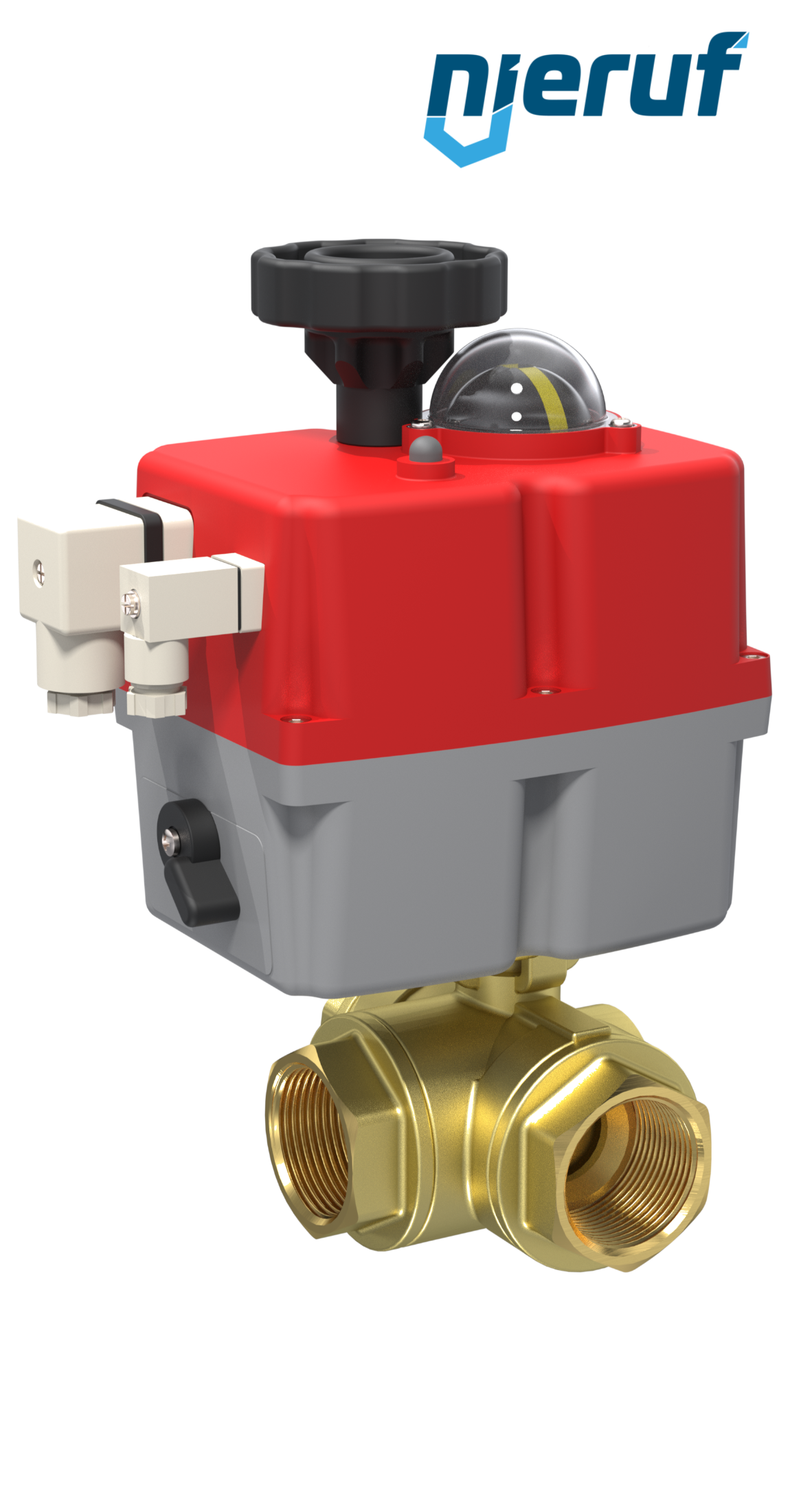 valvola a sfera a 3 vie con attuatore elettrico 24-240V DN20 - 3/4" pollici ottone a passaggio totale con incavo a forma di T