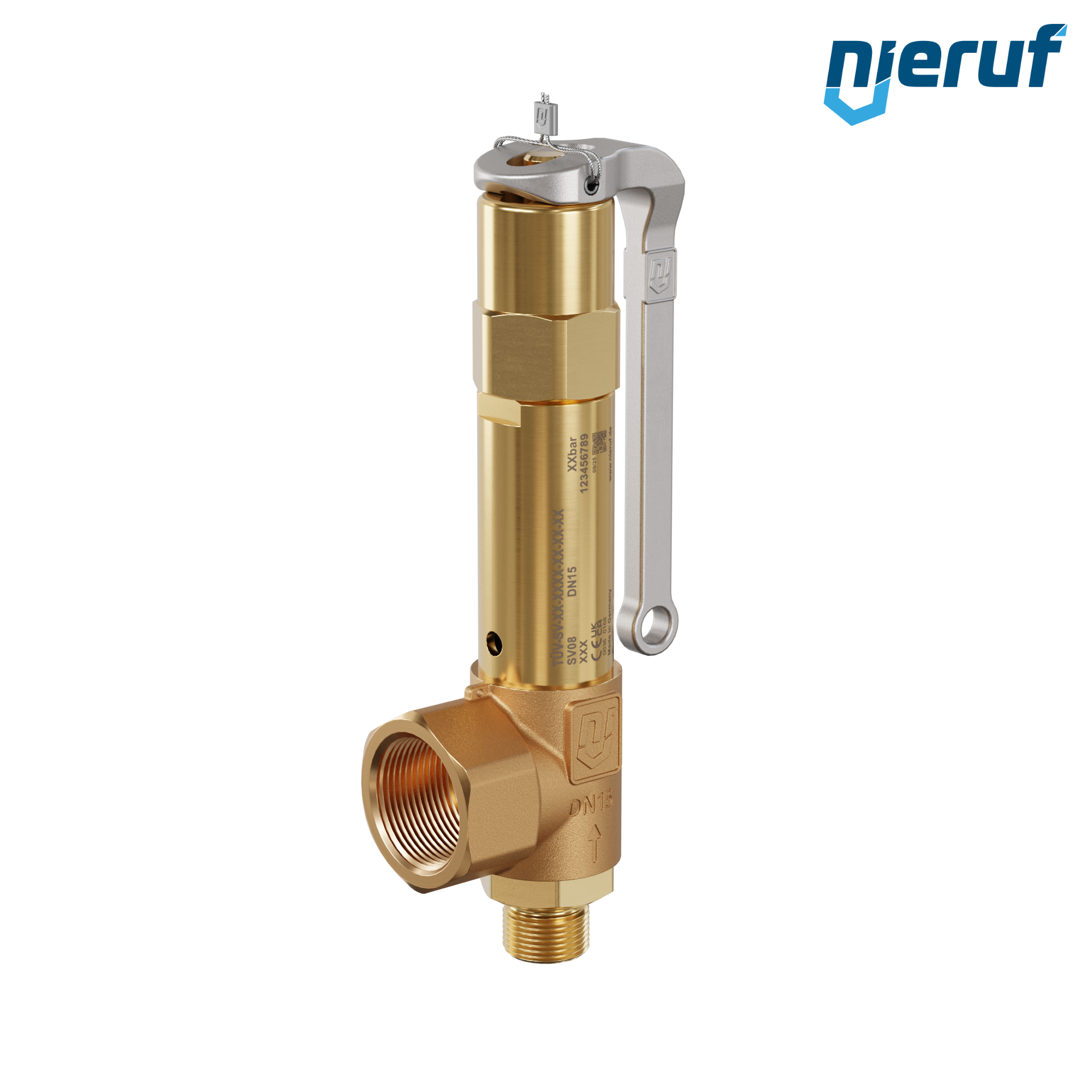 valvola di sicurezza 1/2" M  x 1" F SV08 fluidi gassosi, ottone rosso PTFE, con leva