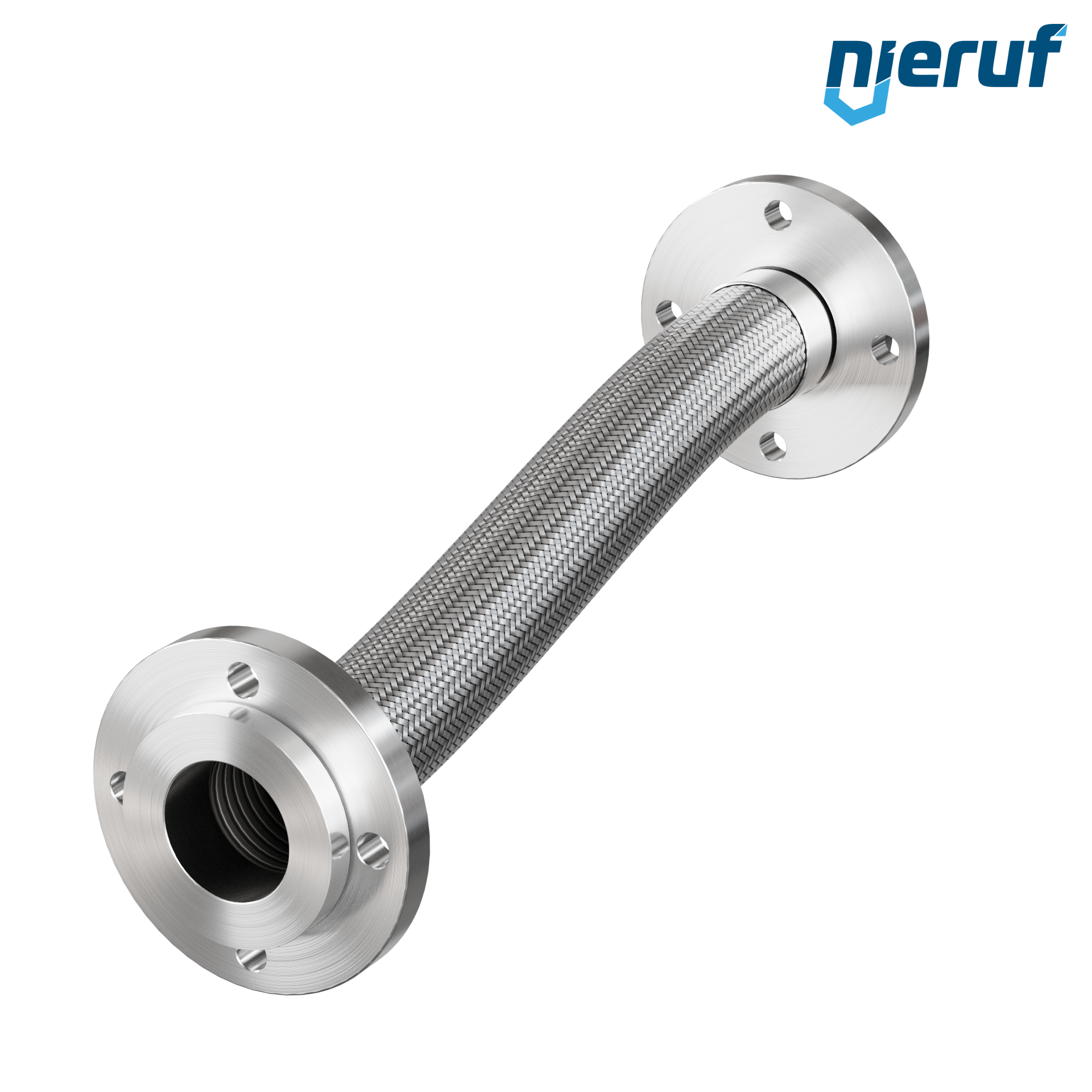 Tubo corrugato in acciaio inossidabile ES01 DN65 - 2 1/2" pollici con treccia singola e flangia girevole Lunghezza 1000 mm