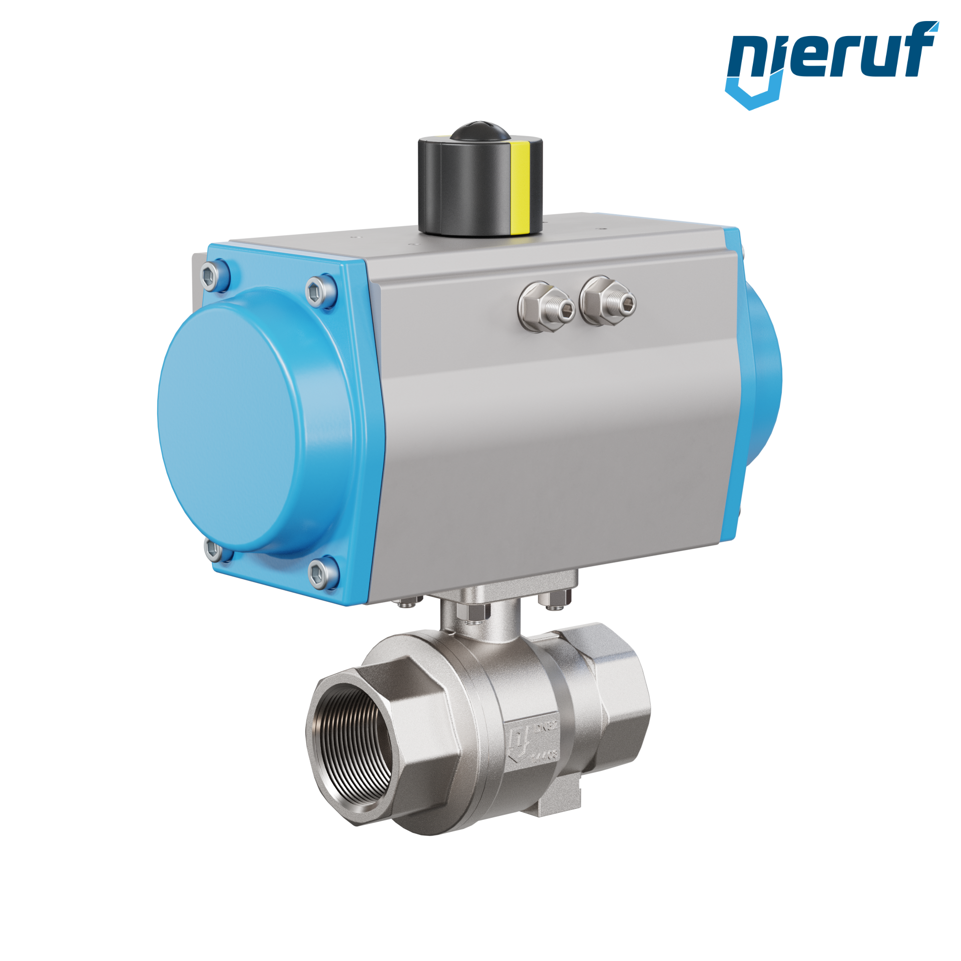 valvola a sfera con attuatore pneumatico DN32 - 1 1/4" pollici acciaio inossidabile azionamento rotativo a effetto semplice apertura a molla PK02 DVGW W