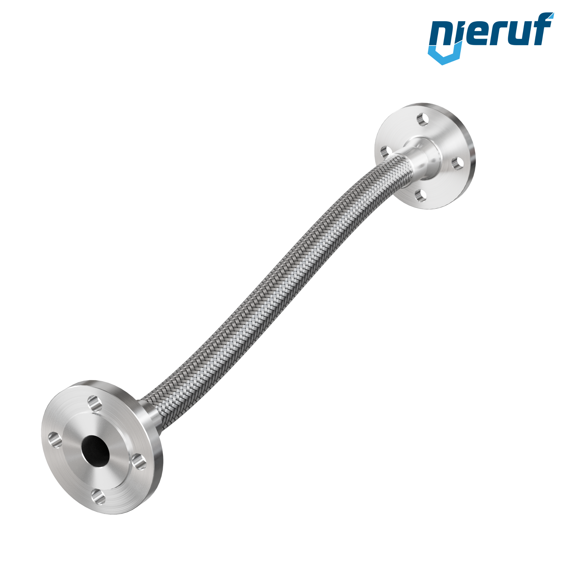 Tubo corrugato in acciaio inossidabile ES01 DN25 - 1" pollici con treccia singola e flangia fissa Lunghezza 500 mm