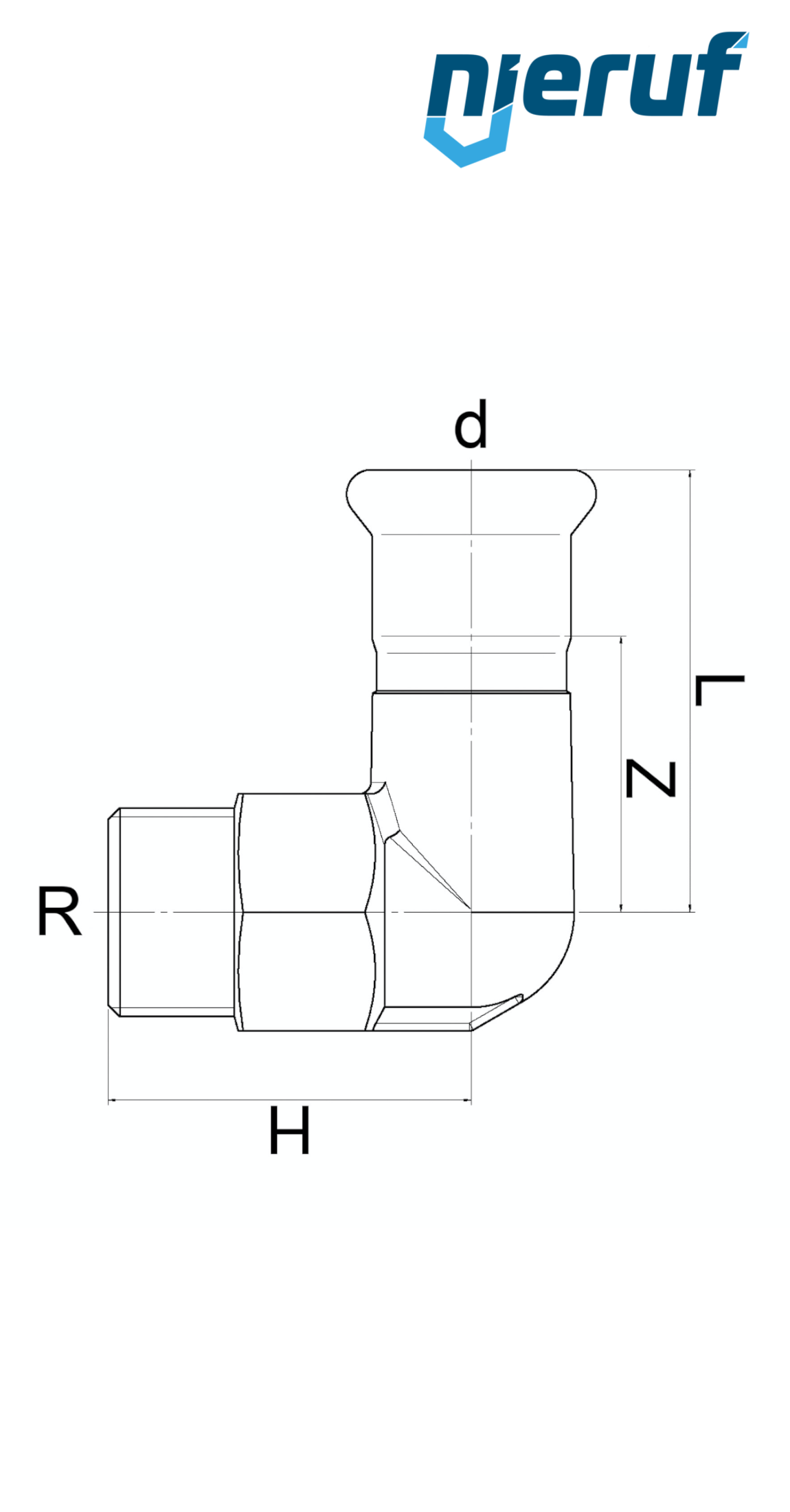 Raccordo a gomito maschio 90° a pressare F DN25 - 28,0 mm filettatura esterna 1" pollice acciaio inox