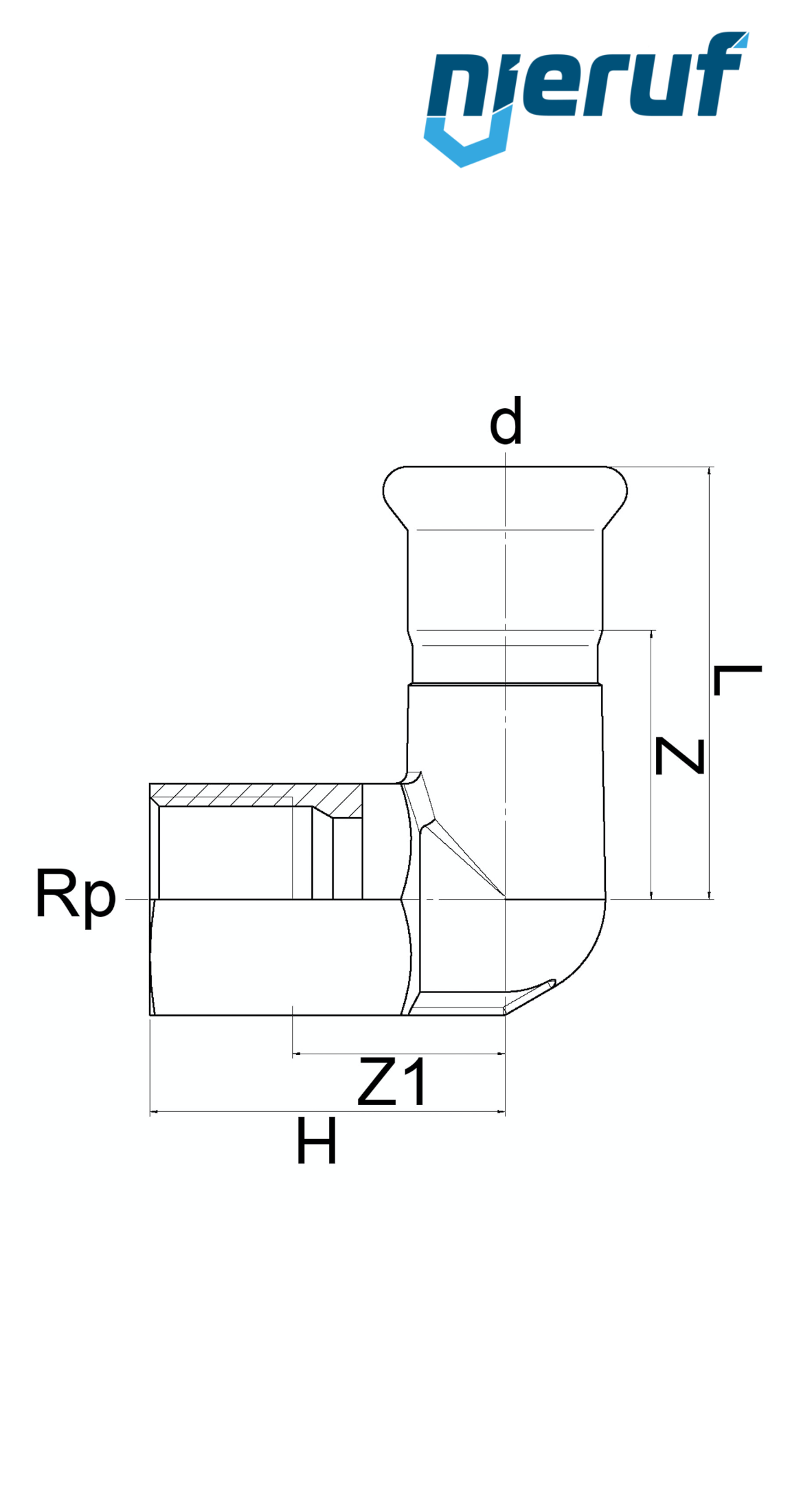 Collegamento a gomito femmina 90° a pressare F DN15 - 18,0 mm filettatura interna 1/2" pollice acciaio inox