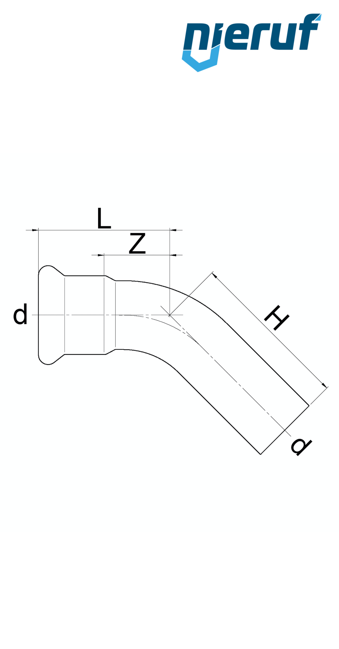 Raccordo a gomito 45° a pressare F x M DN50 - 54,0 mm acciaio inox