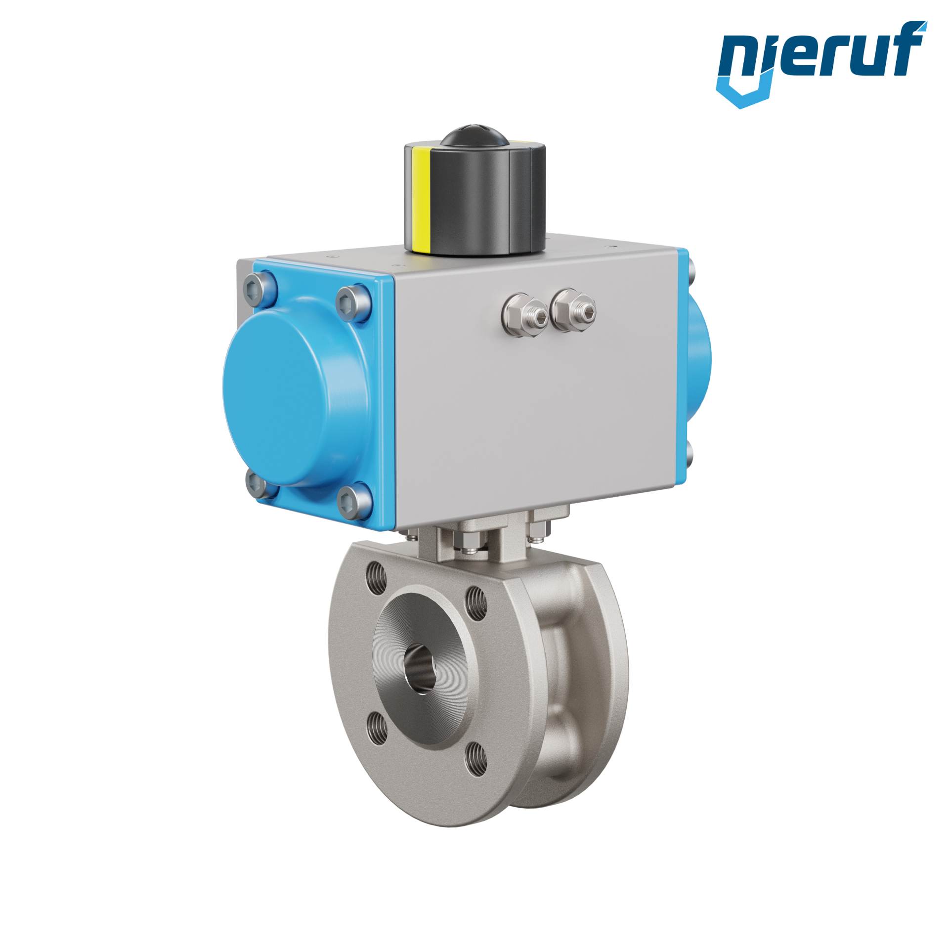 valvola a sfera flangiata dal design compatto DN15 PK07 azionamento rotativo pneumatico a semplice effetto apertura a molla