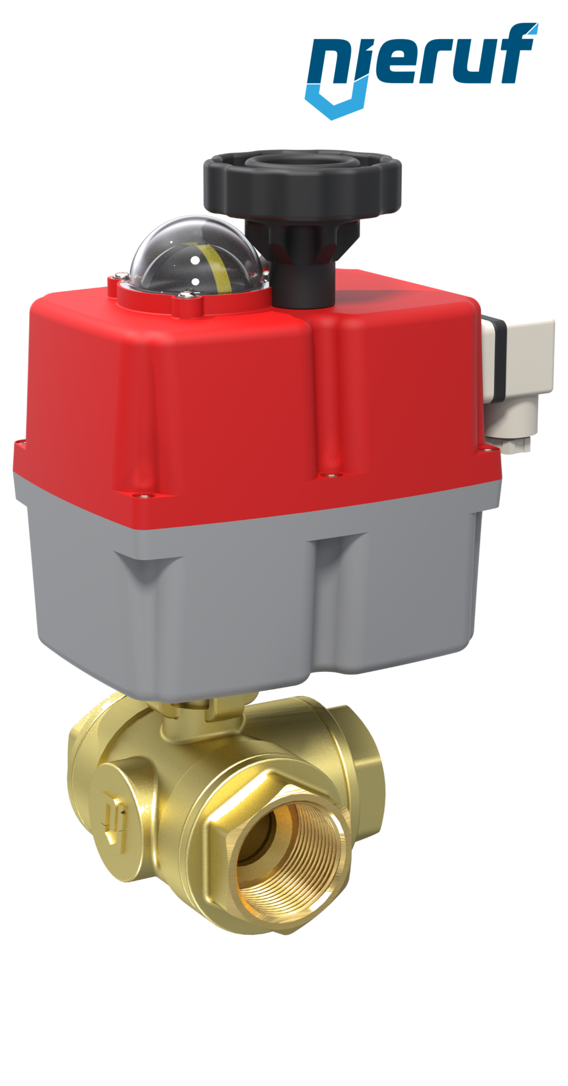 valvola a sfera a 3 vie con attuatore elettrico 24-240V DN20 - 3/4" pollici ottone a passaggio totale con incavo a forma di T