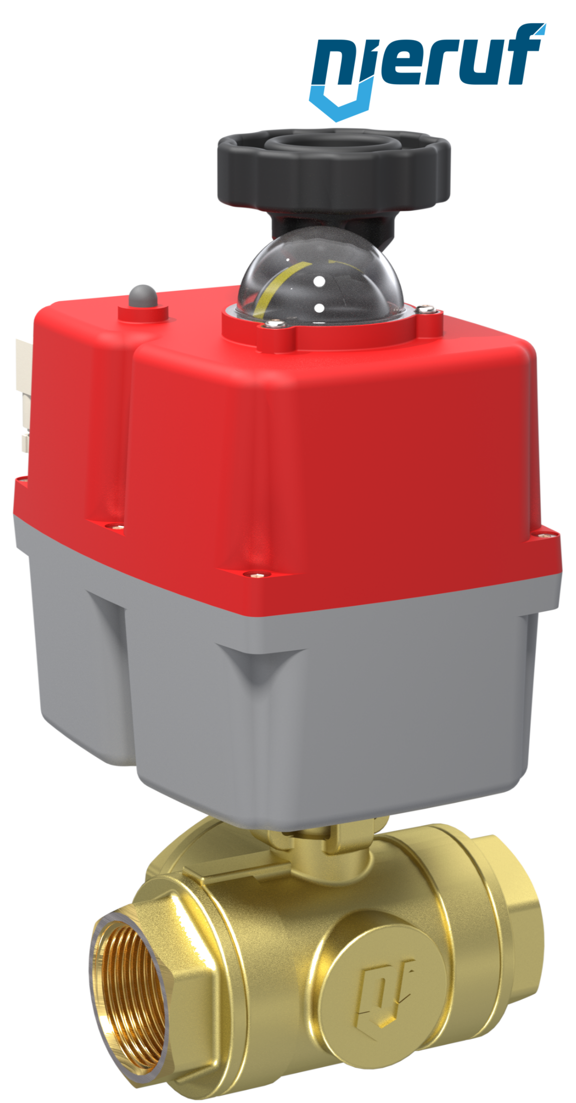valvola a sfera a 3 vie con attuatore elettrico 24-240V DN20 - 3/4" pollici ottone a passaggio totale con incavo a forma di T