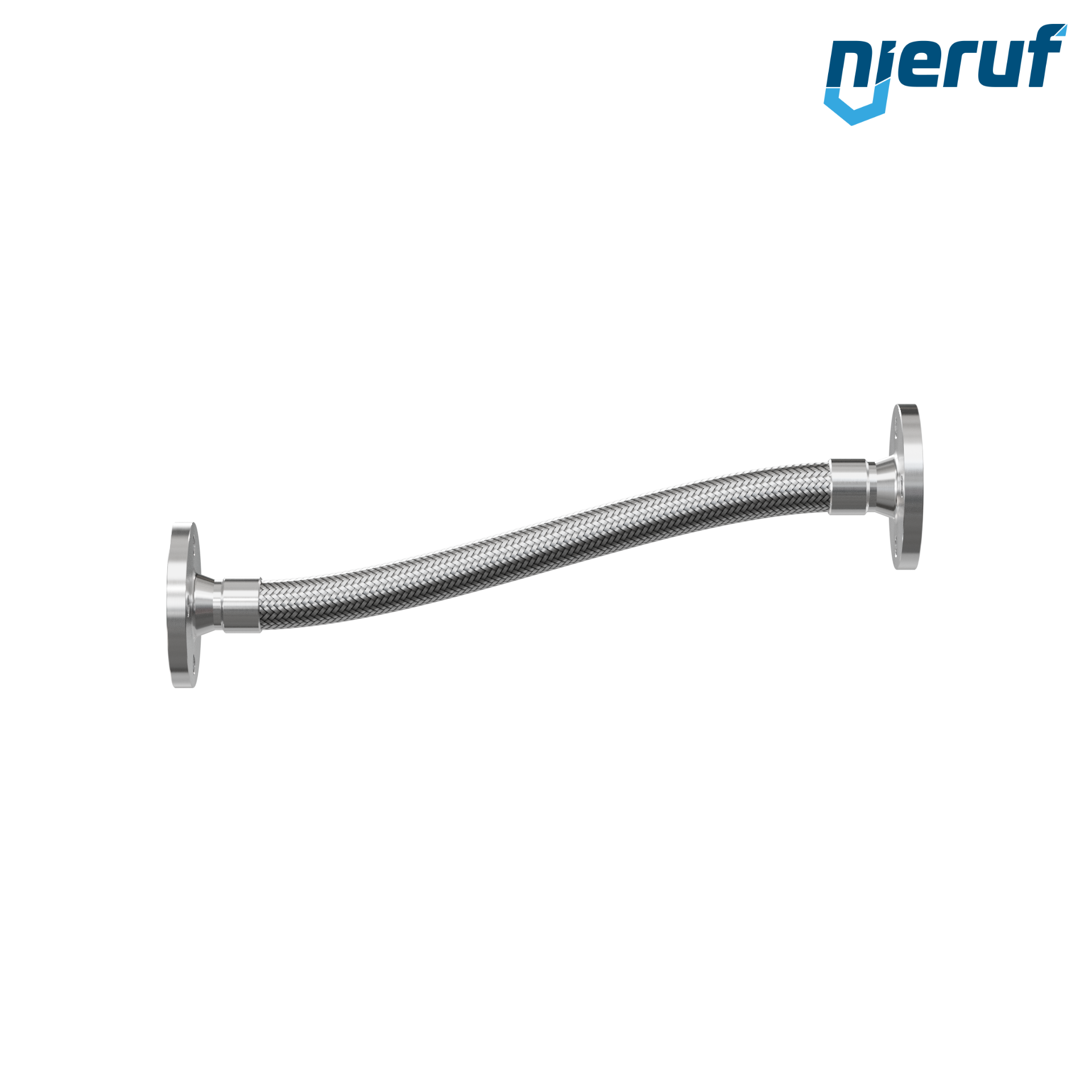 Tubo corrugato in acciaio inossidabile ES01 DN32 - 1 1/4" pollici con treccia doppia e flangia fissa Lunghezza 500 mm