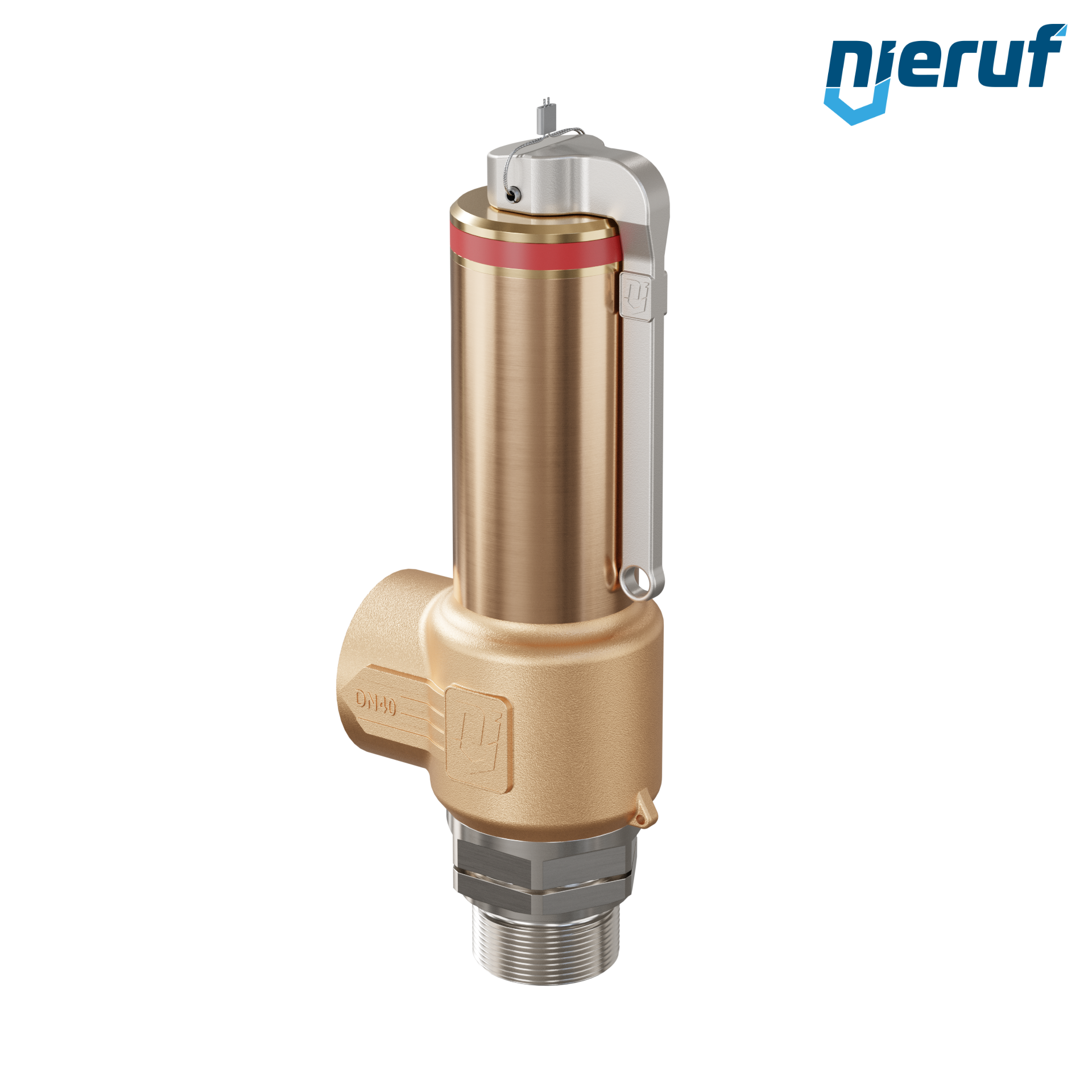 valvola di sicurezza criogenica con leva DN25 1 1/4" M x 1 1/2" F SV18, acciaio inox & ottone rosso PTFE