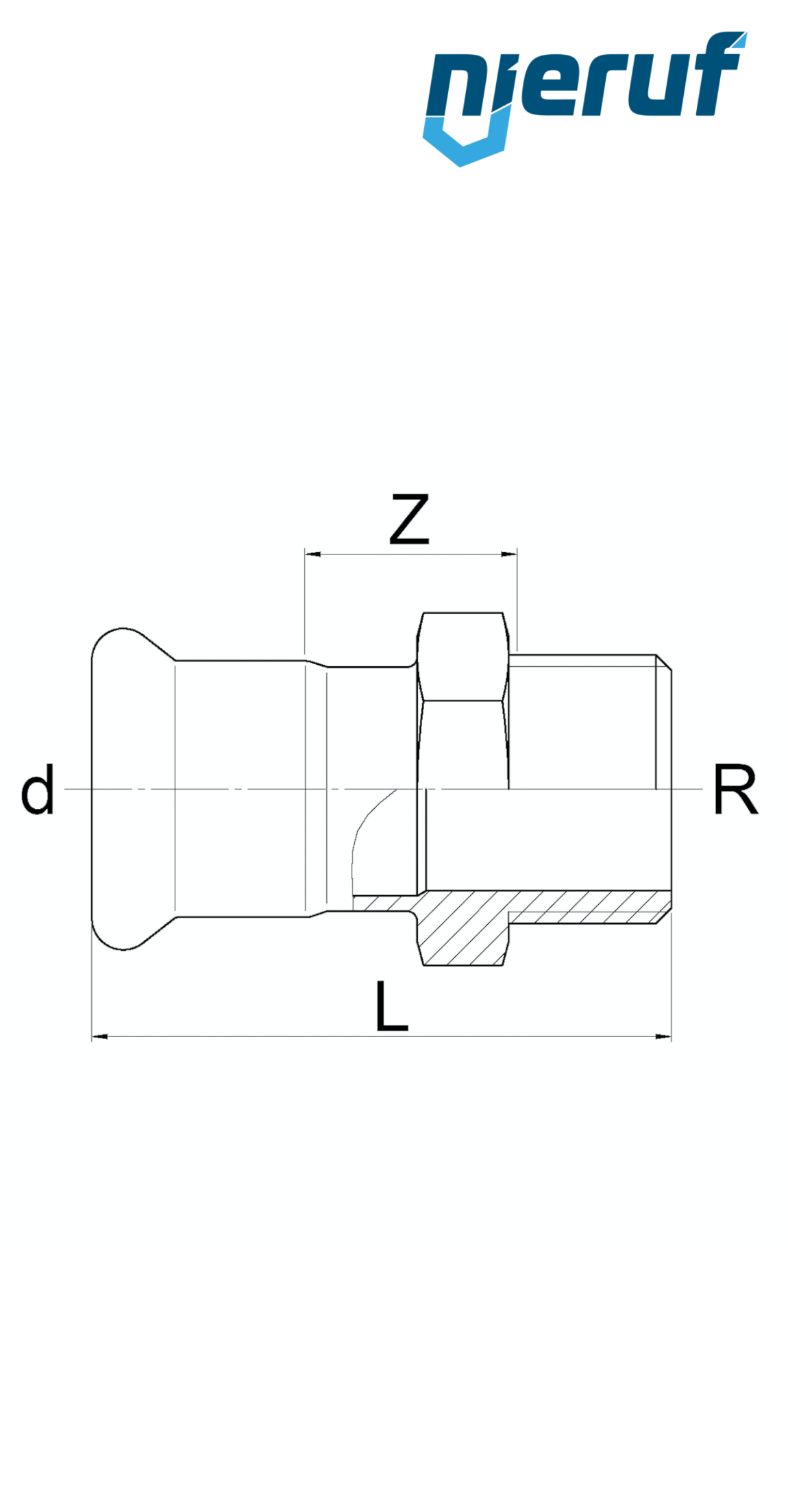 Raccordo a pressare maschio F  DN20 - 22,0 mm filettatura esterna 3/4" pollice acciaio inox