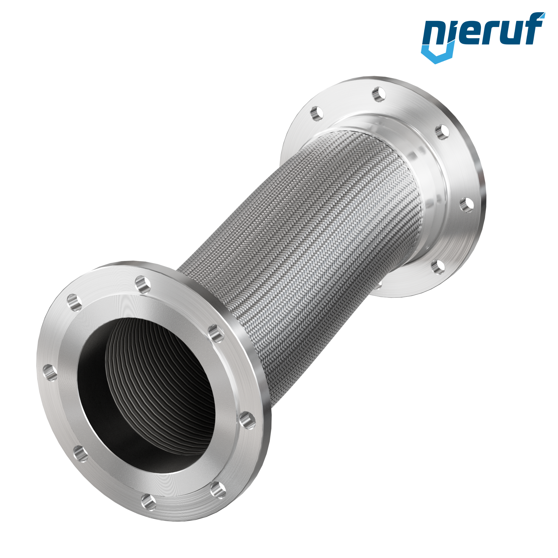 Tubo corrugato in acciaio inossidabile ES01 DN200 - 8" pollici con treccia doppia e flangia fissa Lunghezza 500 mm