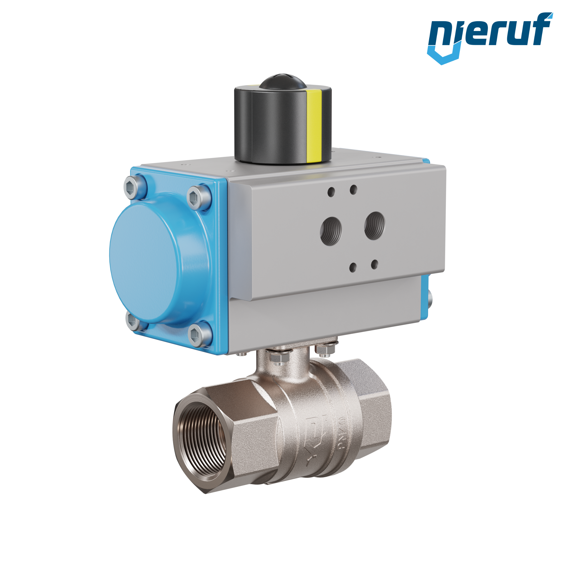 valvola a sfera automatica con manicotto DN25 - 1" pollici azionamento rotativo pneumatico a effetto semplice apertura a molla PK01