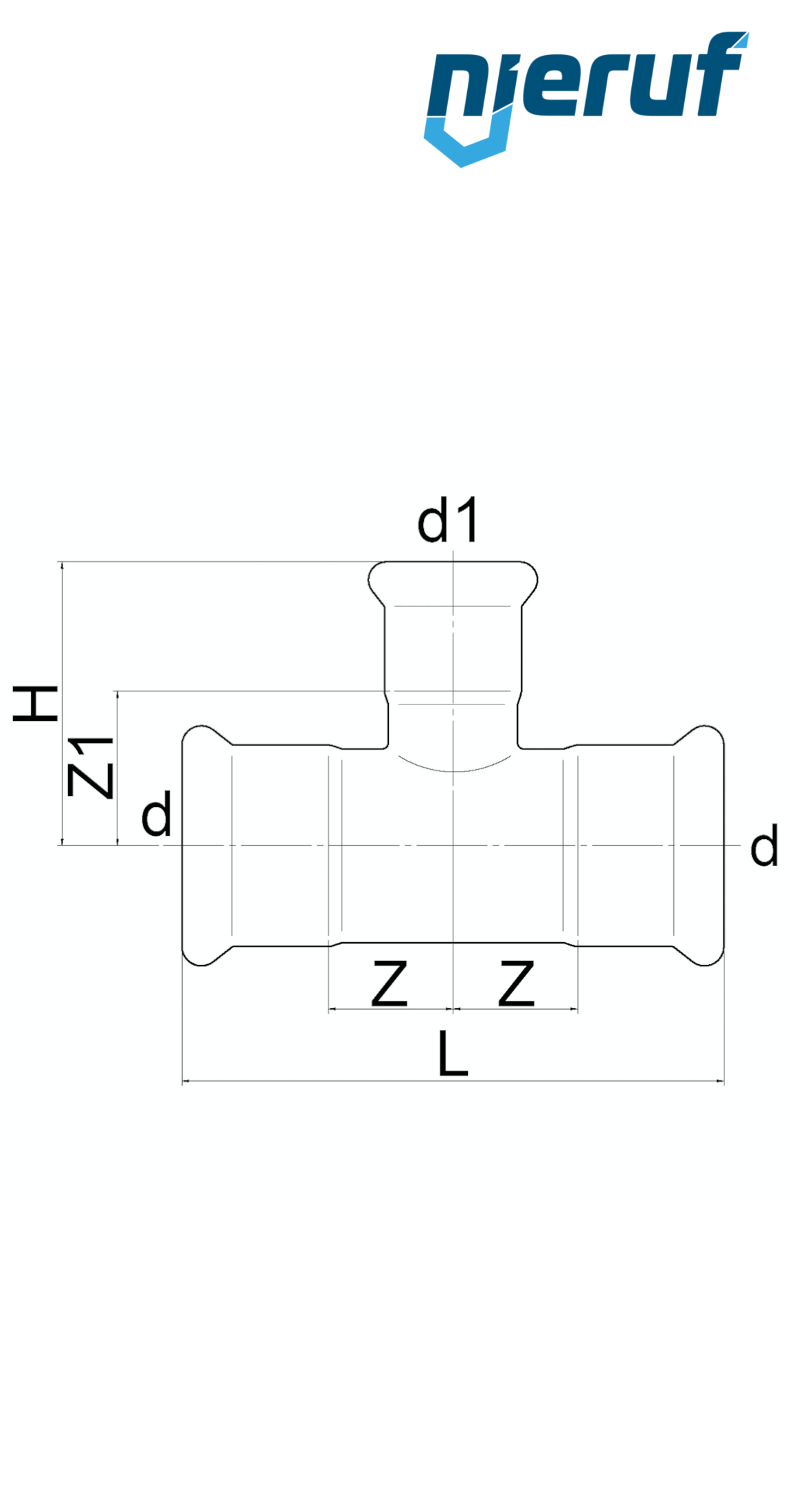 Raccordo a T ridotto F x F a pressare DN40 x DN25 acciaio inox