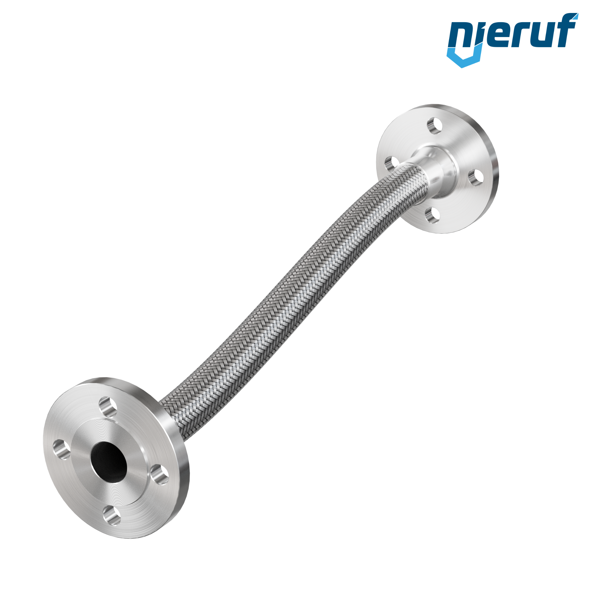 Tubo corrugato in acciaio inossidabile ES01 DN32 - 1 1/4" pollici con treccia doppia e flangia fissa Lunghezza 500 mm