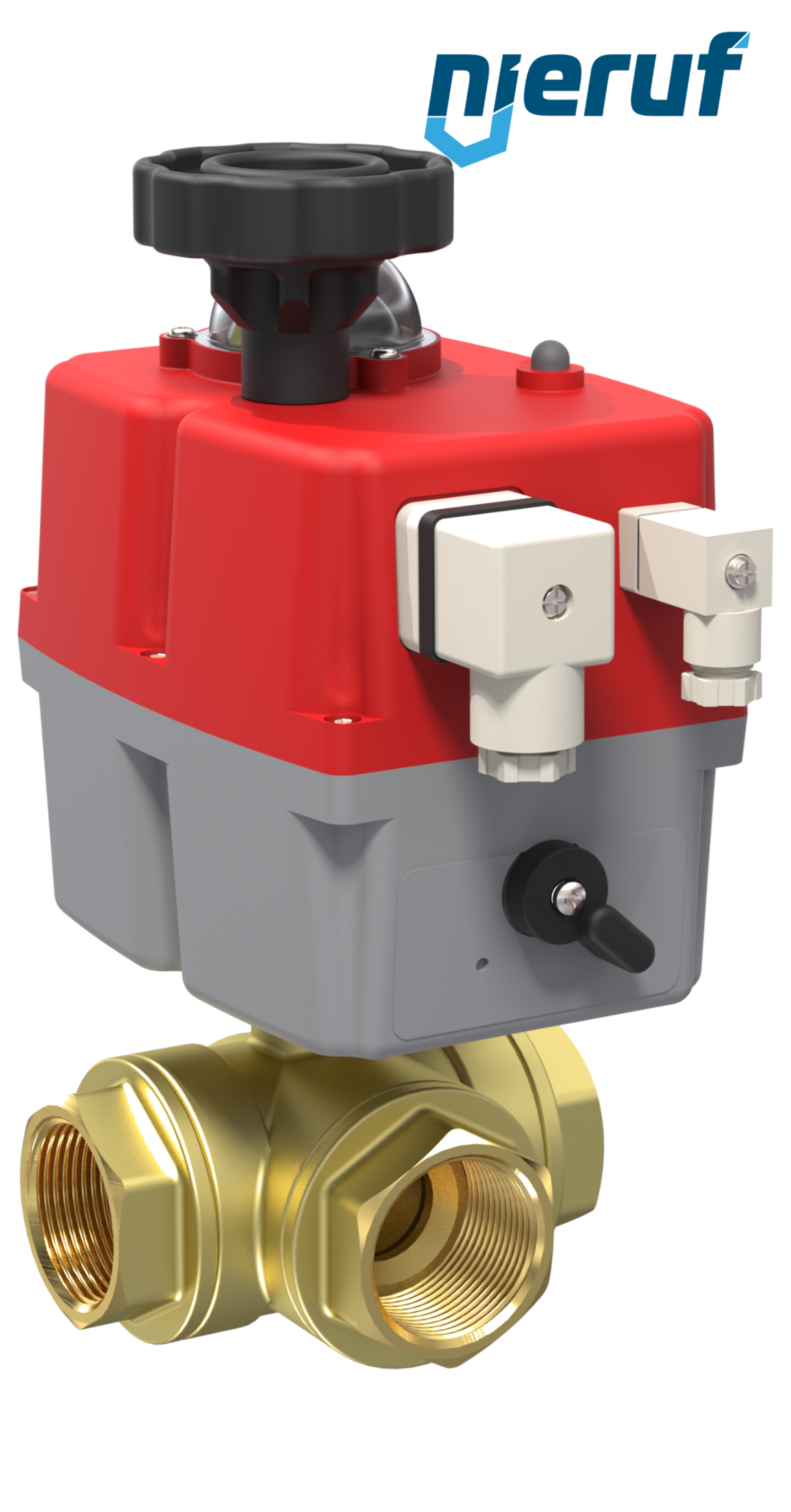 valvola a sfera a 3 vie con attuatore elettrico 24-240V DN20 - 3/4" pollici ottone a passaggio totale con incavo a forma di T